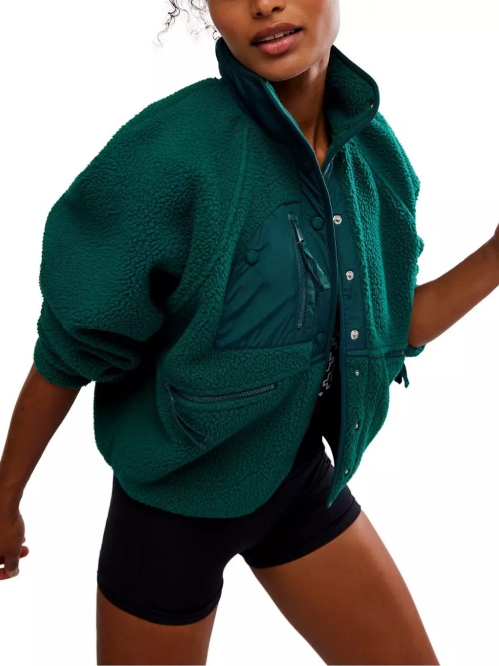 Free People FP Movement Hit the Slopes Women’s Large Sherpa Jacket Green Fleece - Picture 5 of 13